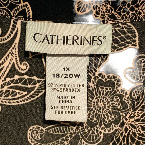 CATHERINES PRINT TOP 1X 18 / 20W 3/4 Sleeves Boho Flowy High-Low Hem - Picture 2 of 6